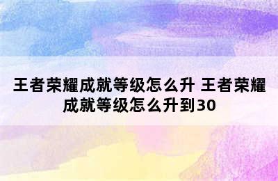 王者荣耀成就等级怎么升 王者荣耀成就等级怎么升到30